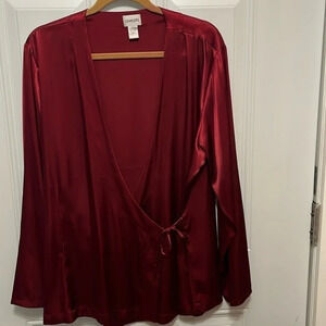 Chico's Size 3 Womens Silky faux Wrap Blouse Shirt Burgundy Maroon